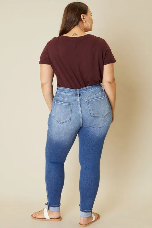 Brenda High Rise Button Fly Ankle Skinny Jean by Kan Can - Curvy