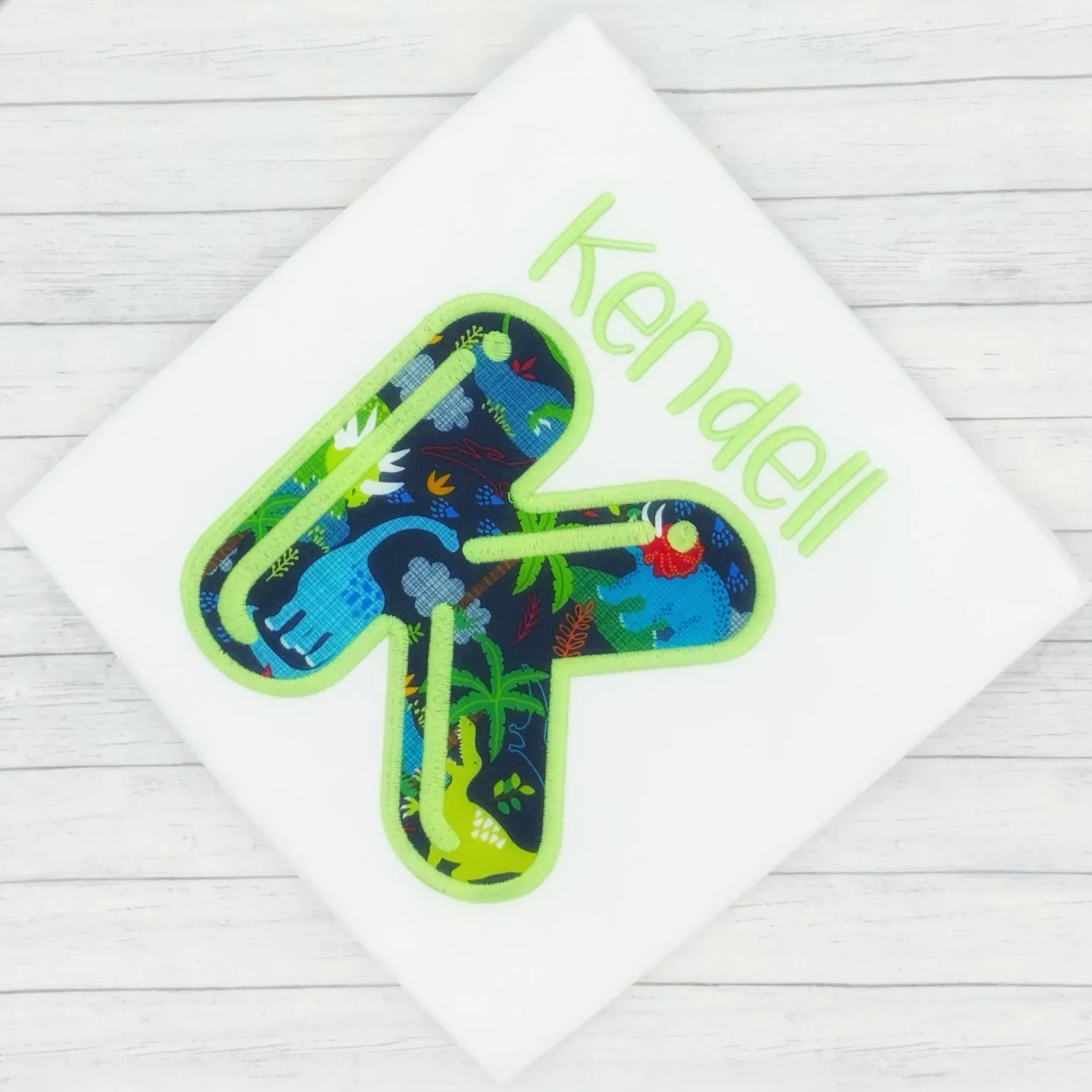 Bubble Letter Name Shirt Green / Dinosaur