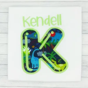 Bubble Letter Name Shirt Green / Dinosaur
