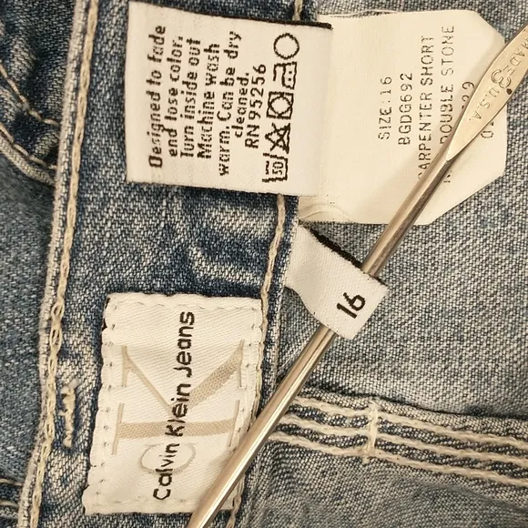 Calvin Klein Vintage Denim Shorts Carpenter Style 100 Cotton 90's Blue Jean