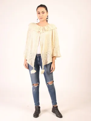 Cape Shrug With Pom Pom  Cream