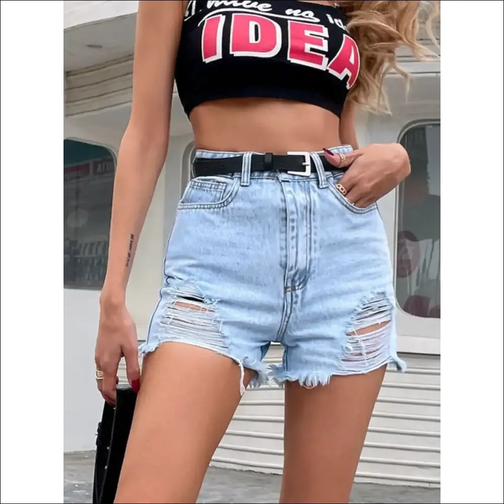 Chic Distressed Raw Hem Denim Shorts