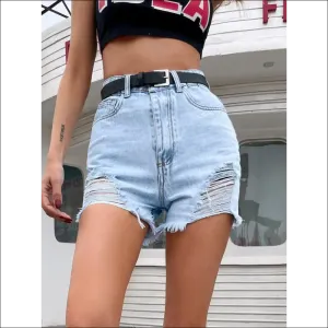Chic Distressed Raw Hem Denim Shorts