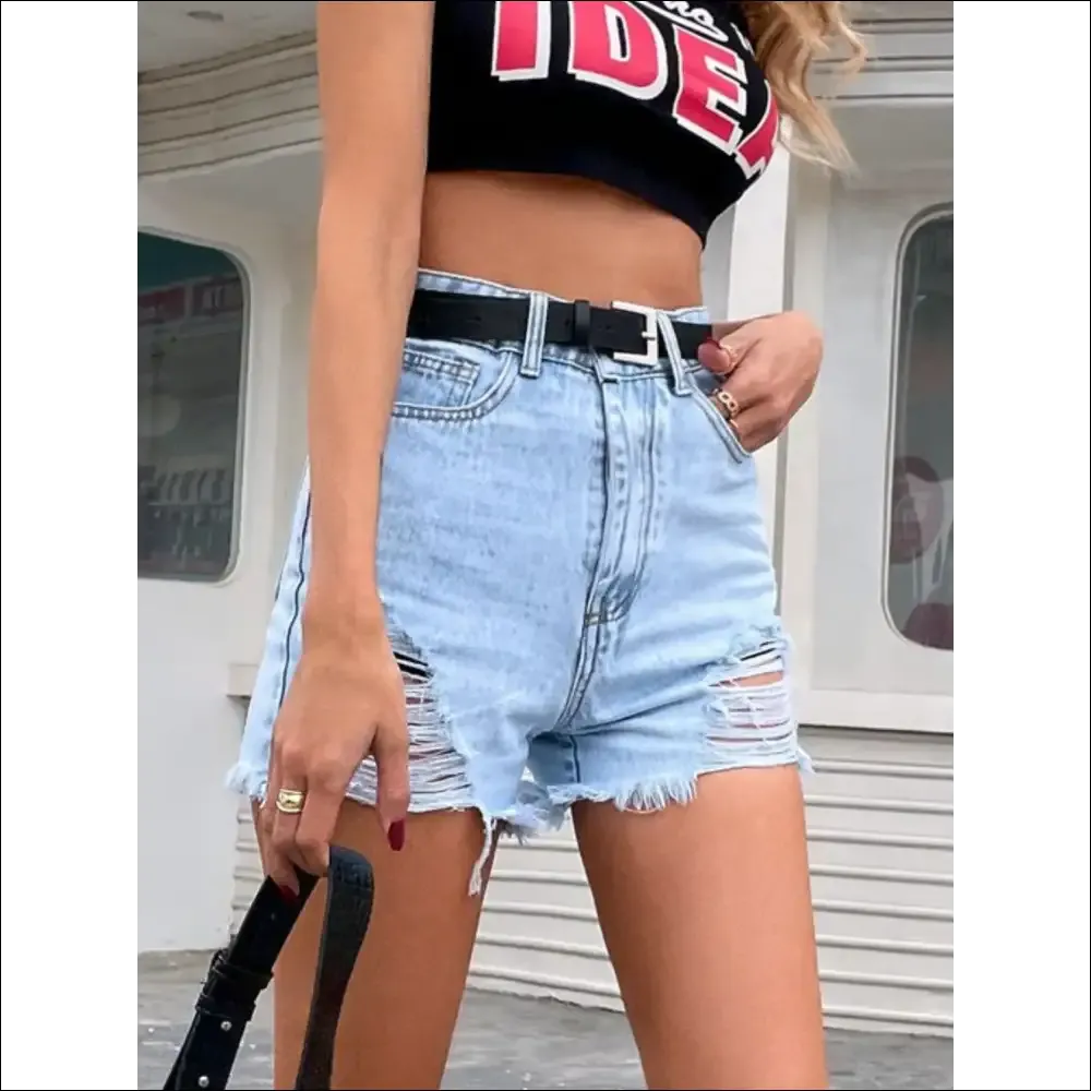 Chic Distressed Raw Hem Denim Shorts