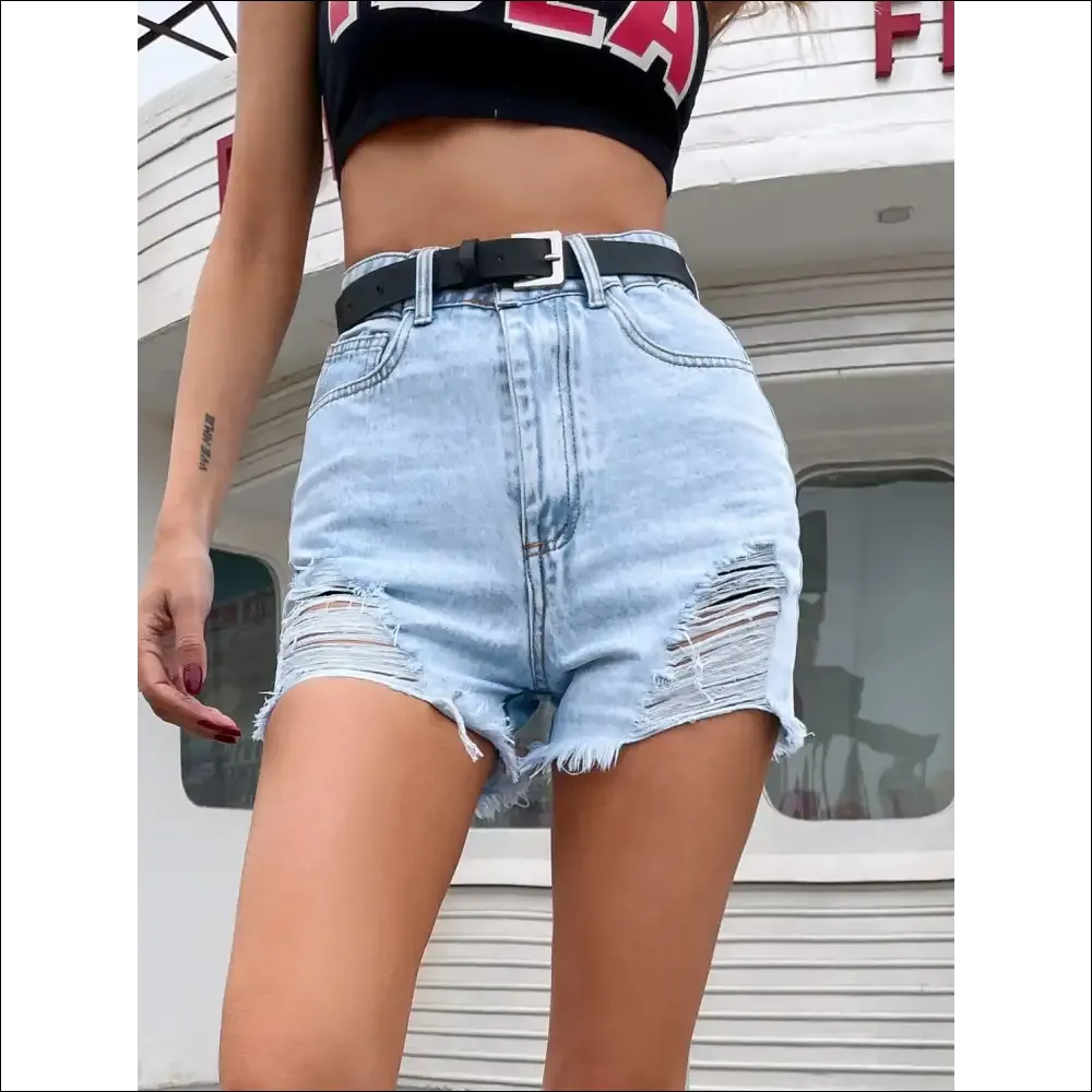 Chic Distressed Raw Hem Denim Shorts