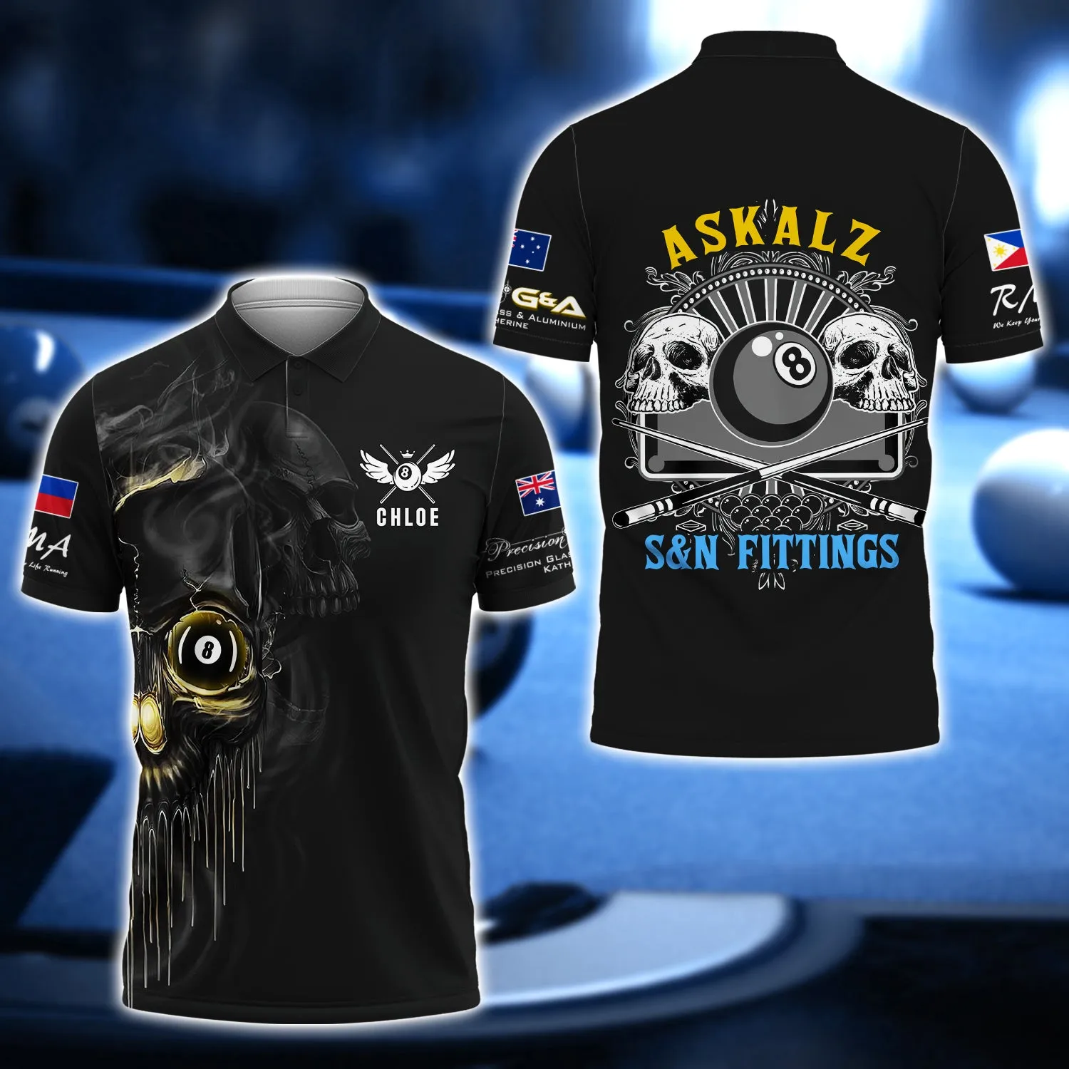 CHLOE - ASKALZ S&N FITTINGS Billiard Skull 8 Ball 3D Shirt - QB95