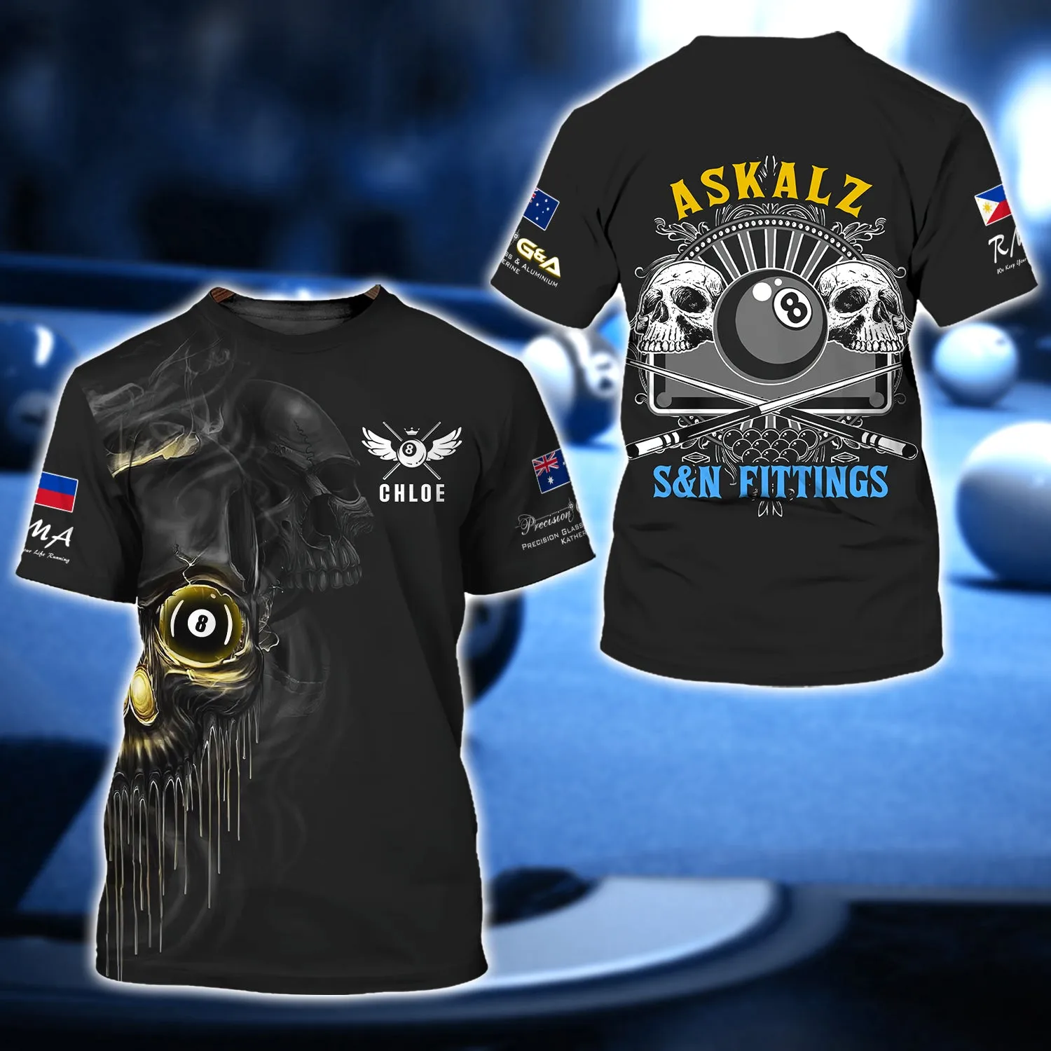 CHLOE - ASKALZ S&N FITTINGS Billiard Skull 8 Ball 3D Shirt - QB95