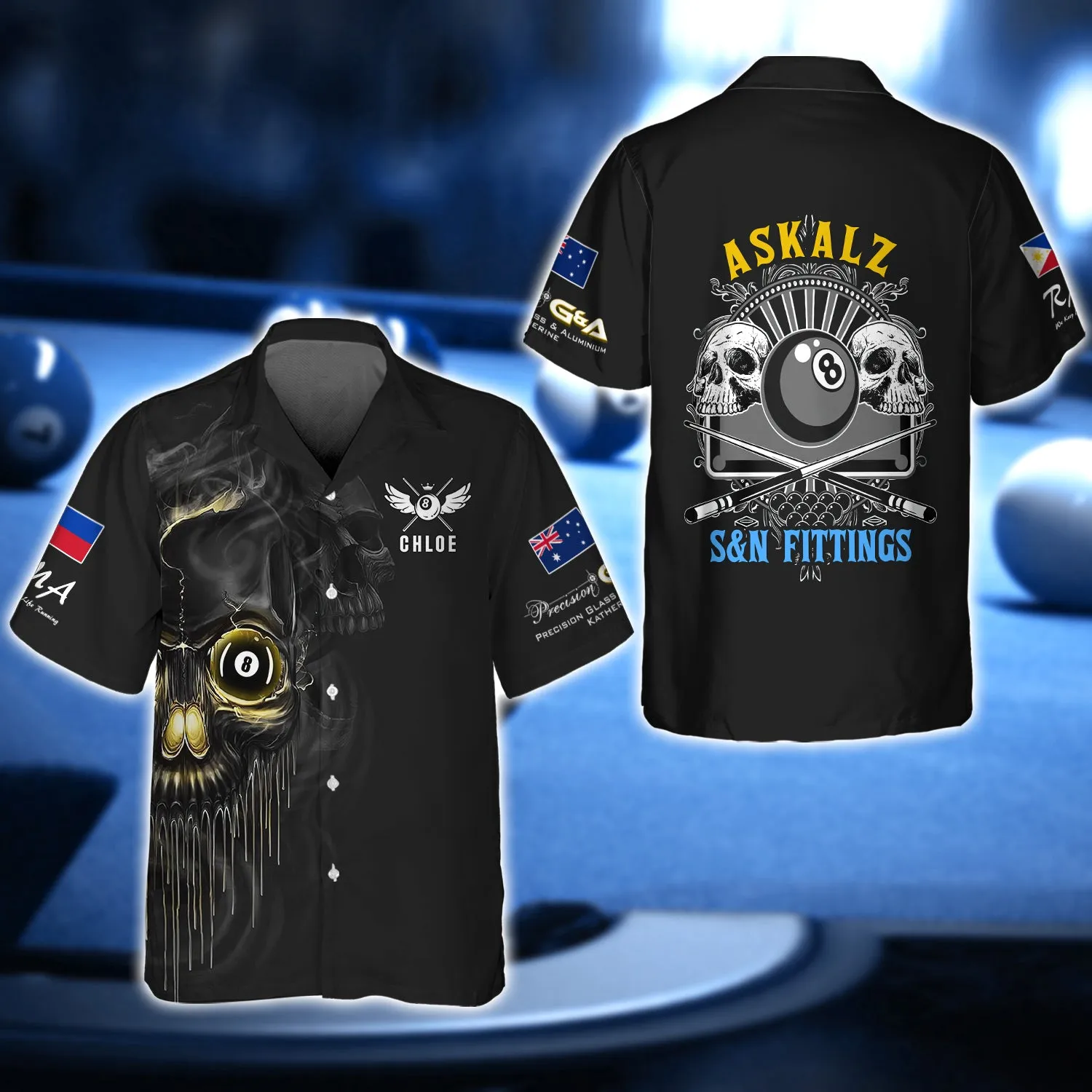 CHLOE - ASKALZ S&N FITTINGS Billiard Skull 8 Ball 3D Shirt - QB95