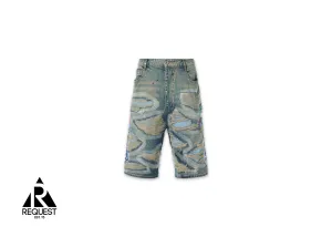 Chrome Stud Embroidered Denim Shorts "Blue"