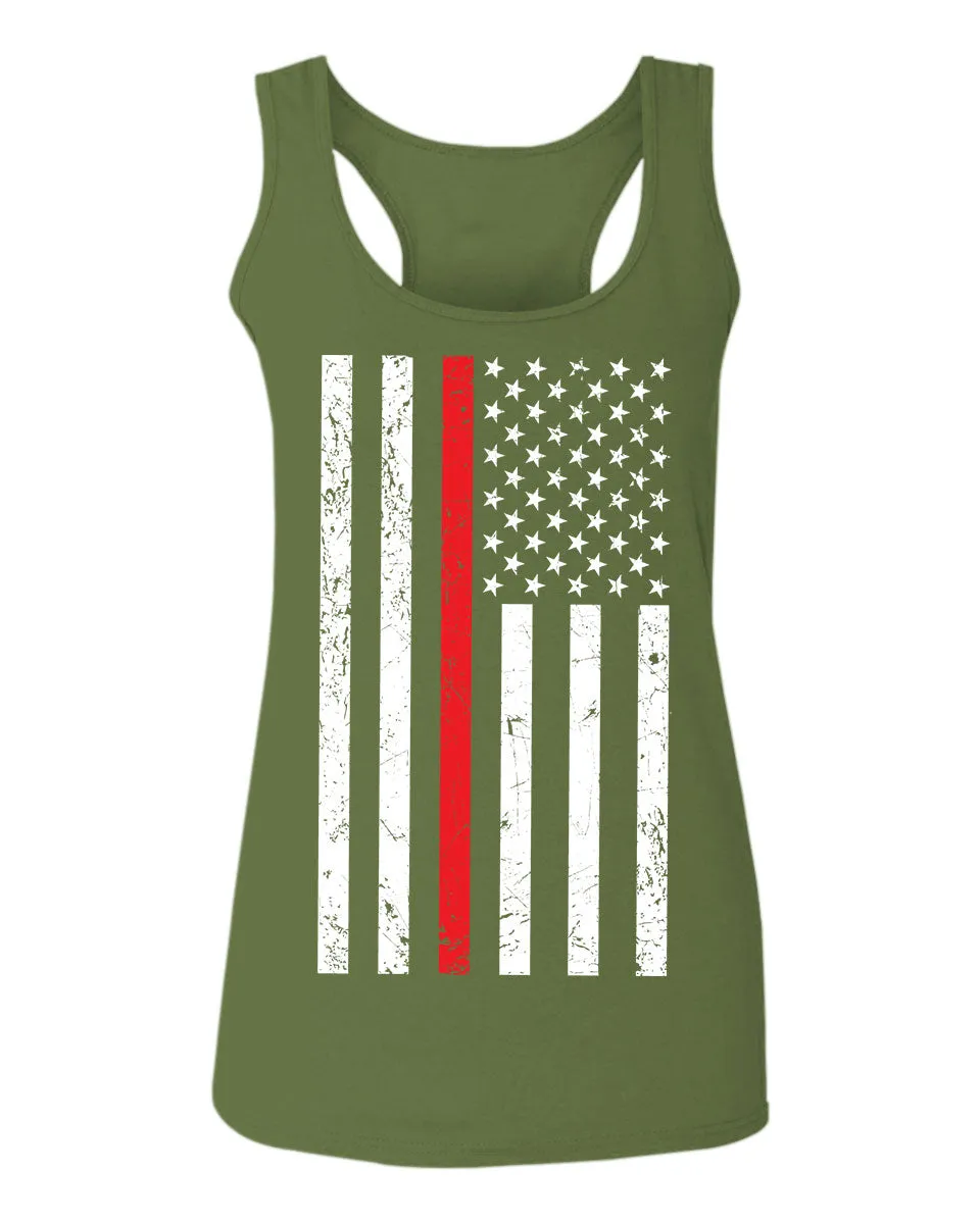 Cool Dad Fireman Firefighter red Thin line American Flag USA Support  women's Tank Top sleeveless Racerback