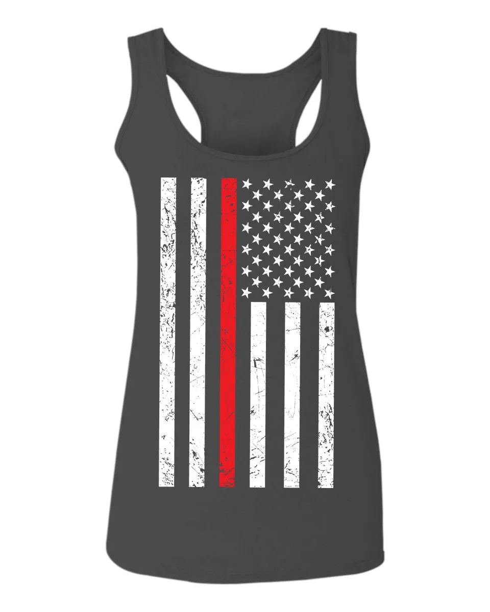 Cool Dad Fireman Firefighter red Thin line American Flag USA Support  women's Tank Top sleeveless Racerback