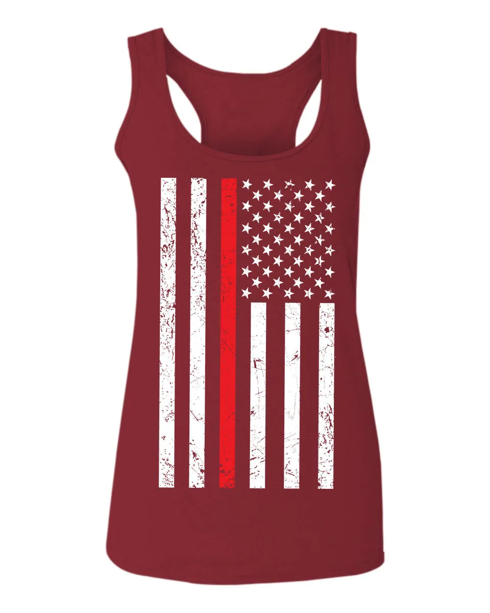 Cool Dad Fireman Firefighter red Thin line American Flag USA Support  women's Tank Top sleeveless Racerback