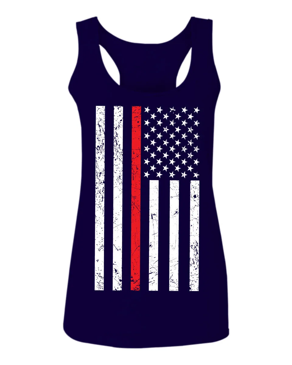 Cool Dad Fireman Firefighter red Thin line American Flag USA Support  women's Tank Top sleeveless Racerback