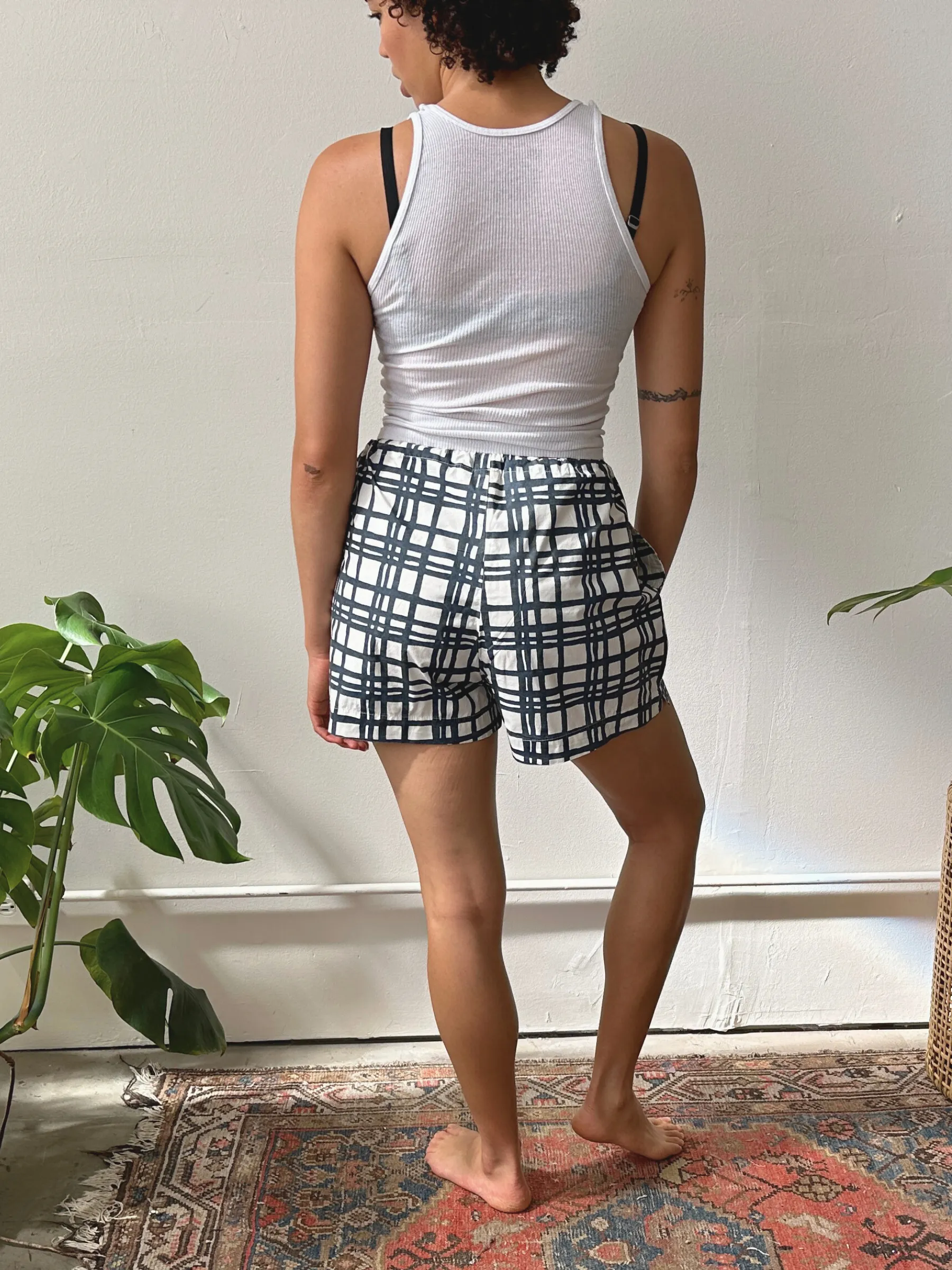 Cotton Poplin Shorts - Darby - Midnight & Natural