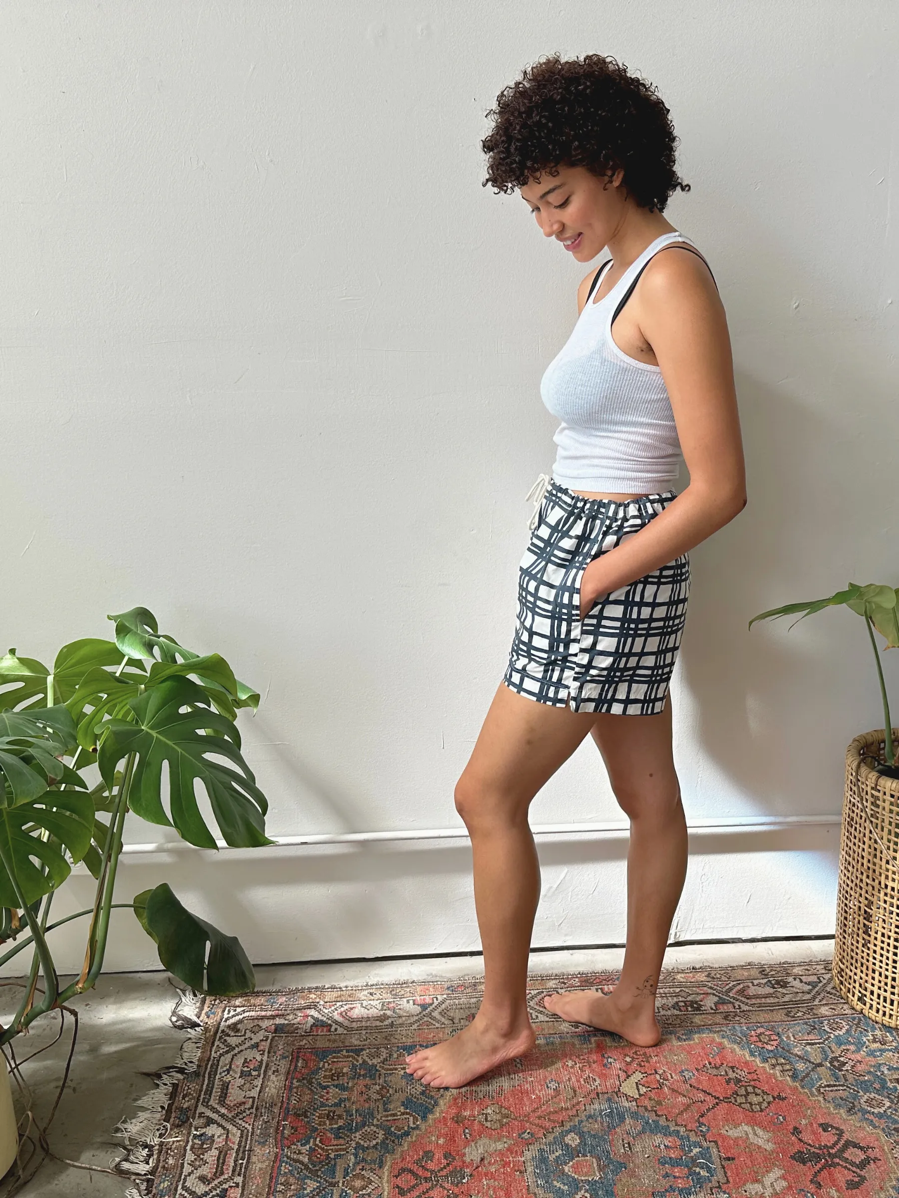 Cotton Poplin Shorts - Darby - Midnight & Natural