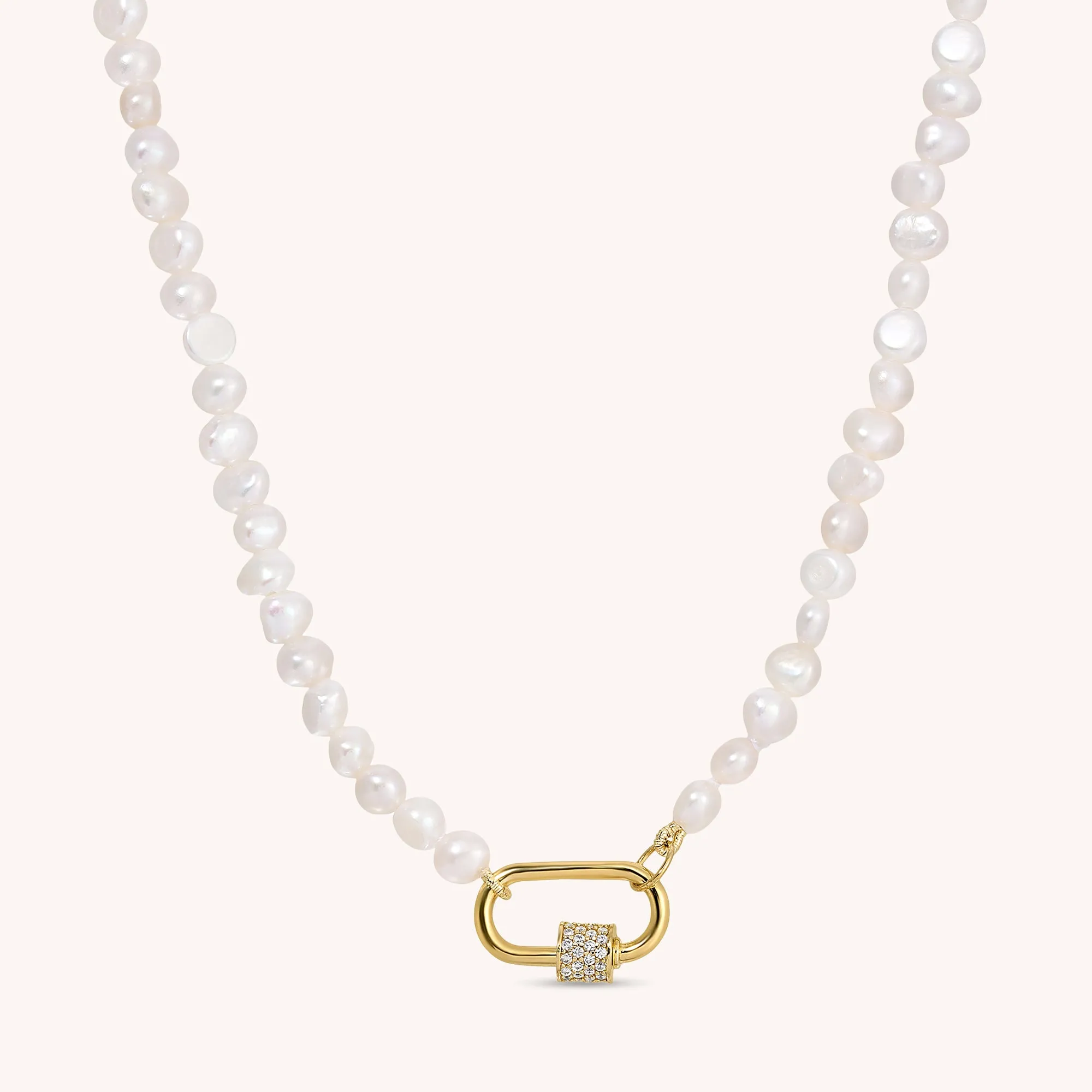 CZ Lock Clasp Pearl Necklace