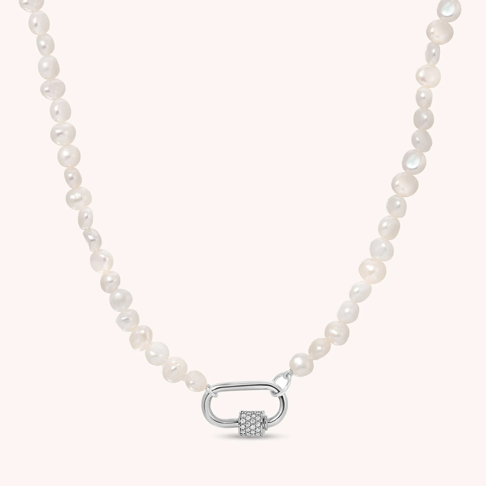 CZ Lock Clasp Pearl Necklace