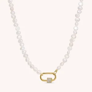 CZ Lock Clasp Pearl Necklace