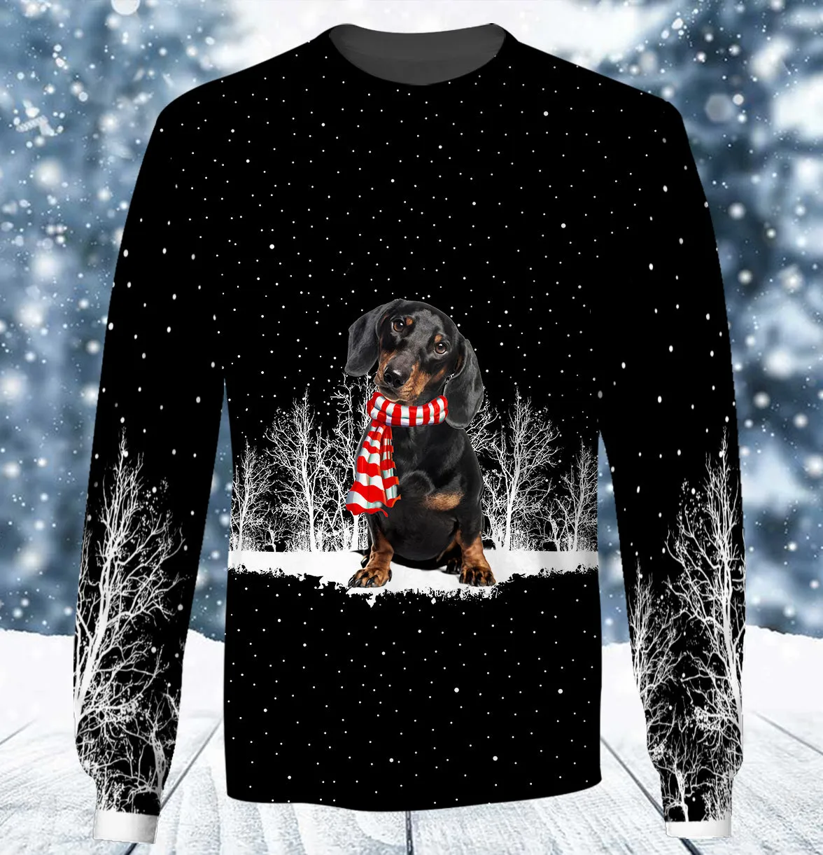 Dachshund And Winter Night 3D Full Print Shirts