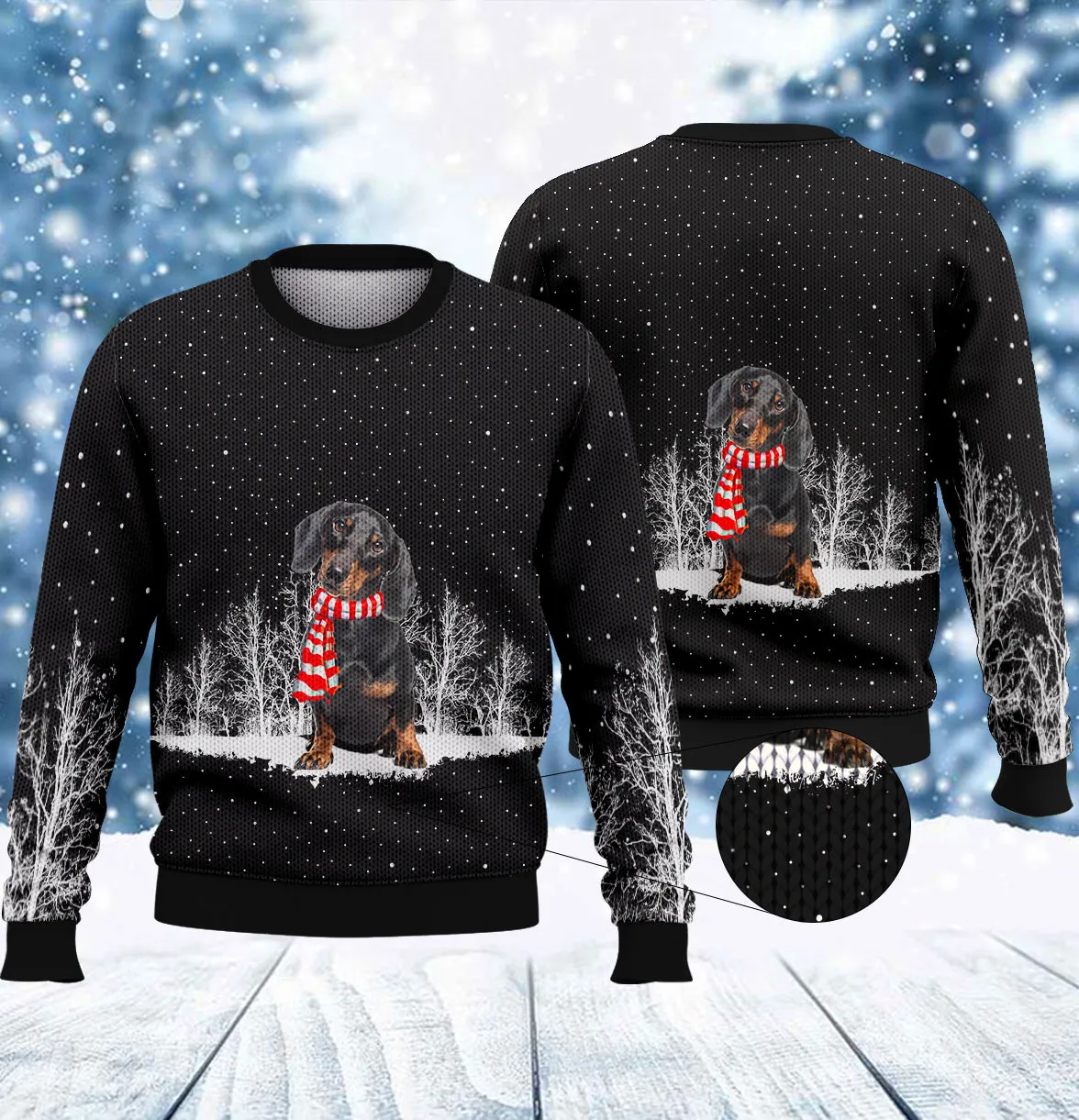 Dachshund And Winter Night 3D Full Print Shirts