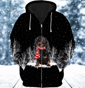 Dachshund And Winter Night 3D Full Print Shirts