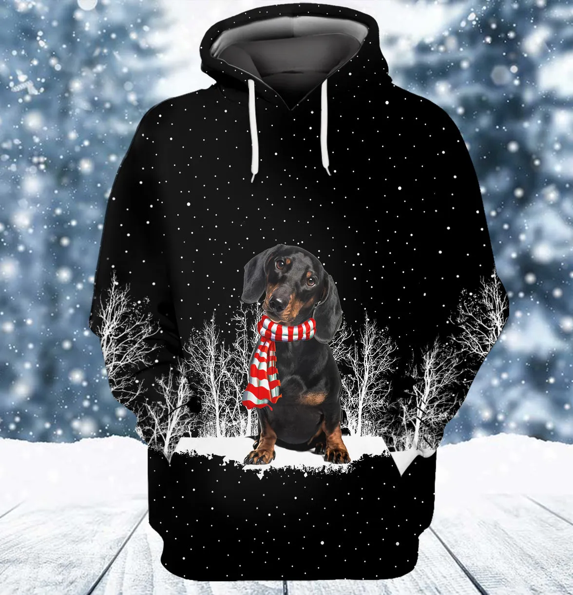 Dachshund And Winter Night 3D Full Print Shirts