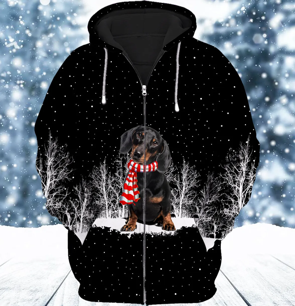 Dachshund And Winter Night 3D Full Print Shirts