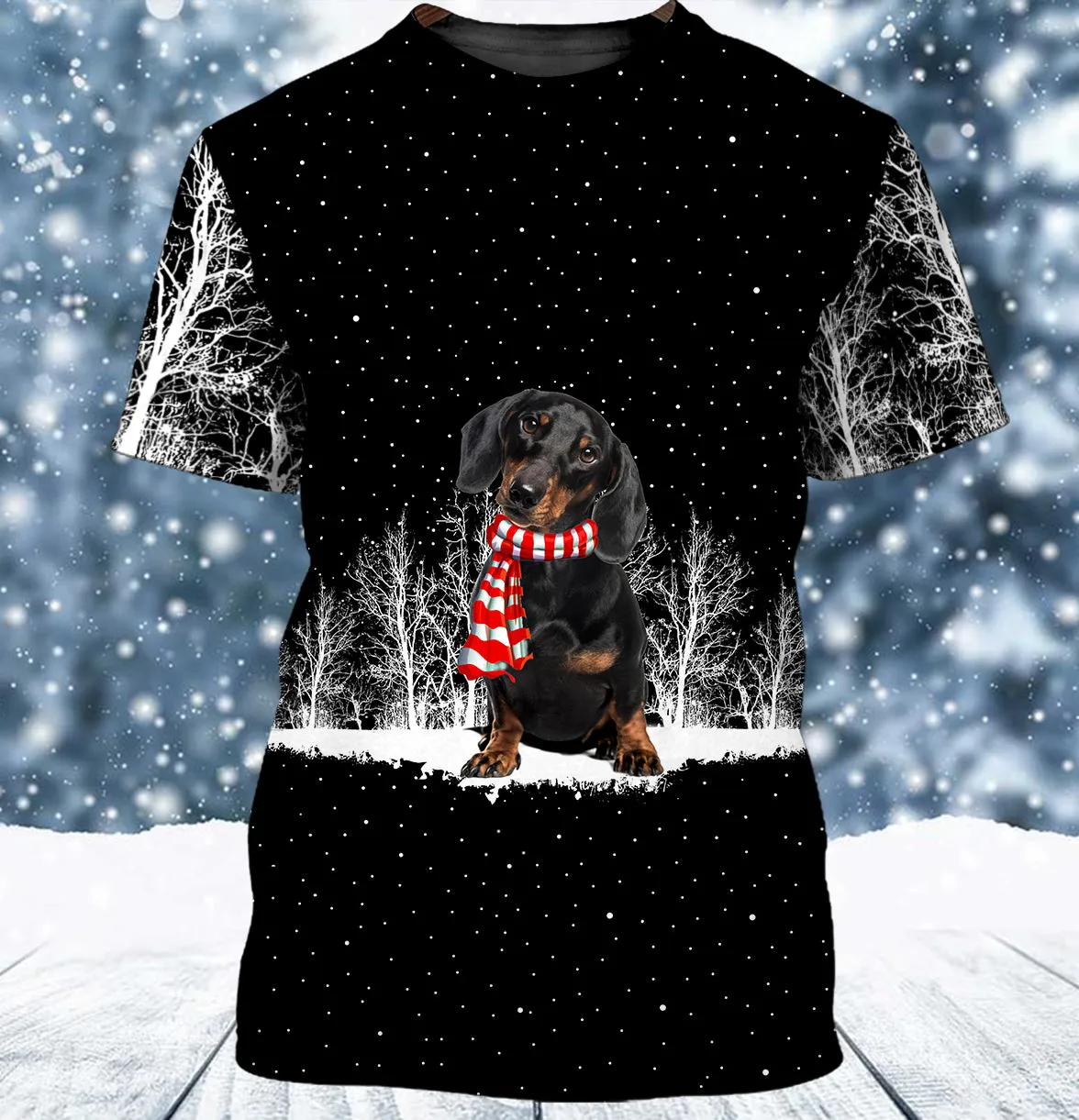 Dachshund And Winter Night 3D Full Print Shirts