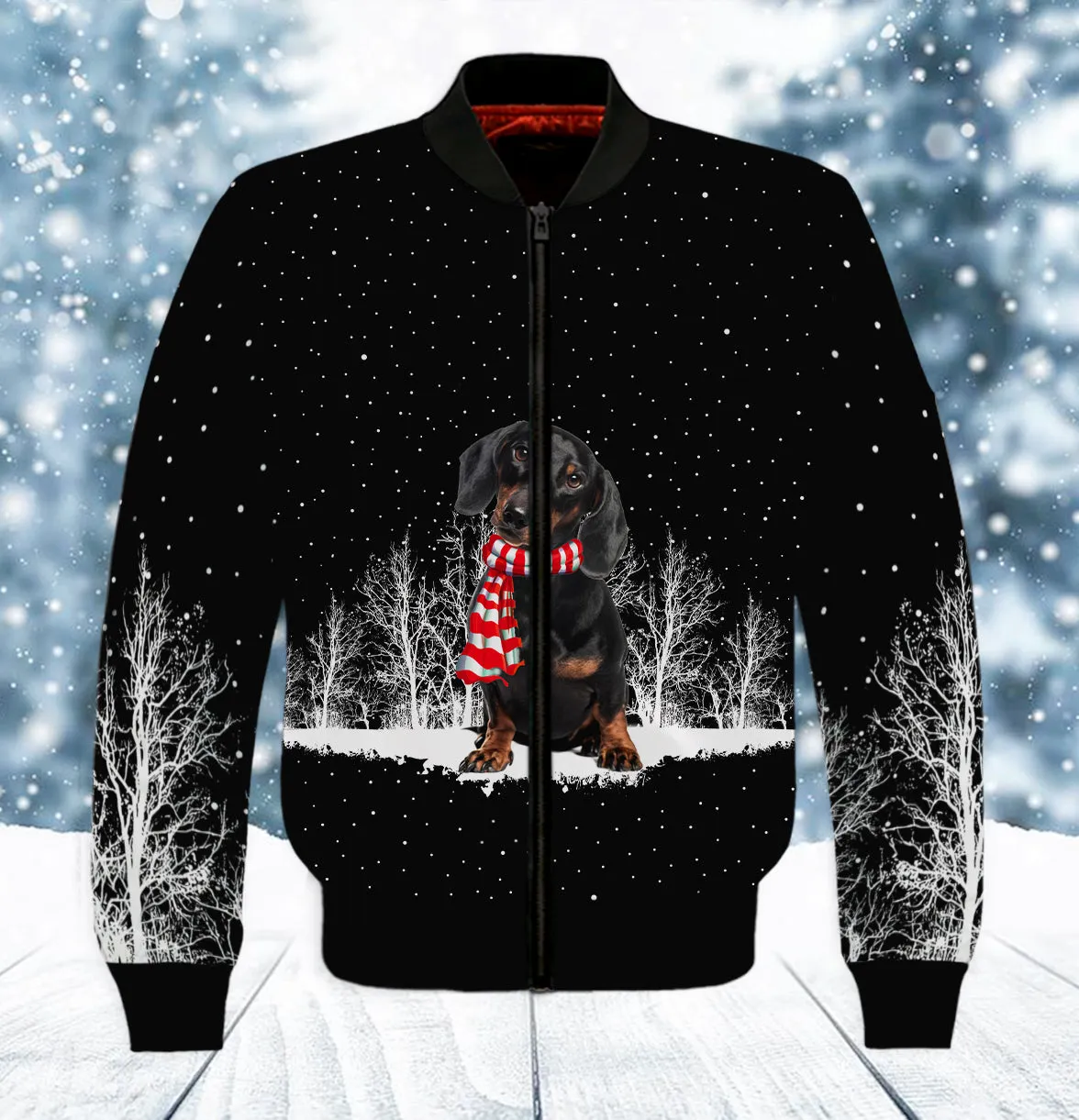 Dachshund And Winter Night 3D Full Print Shirts