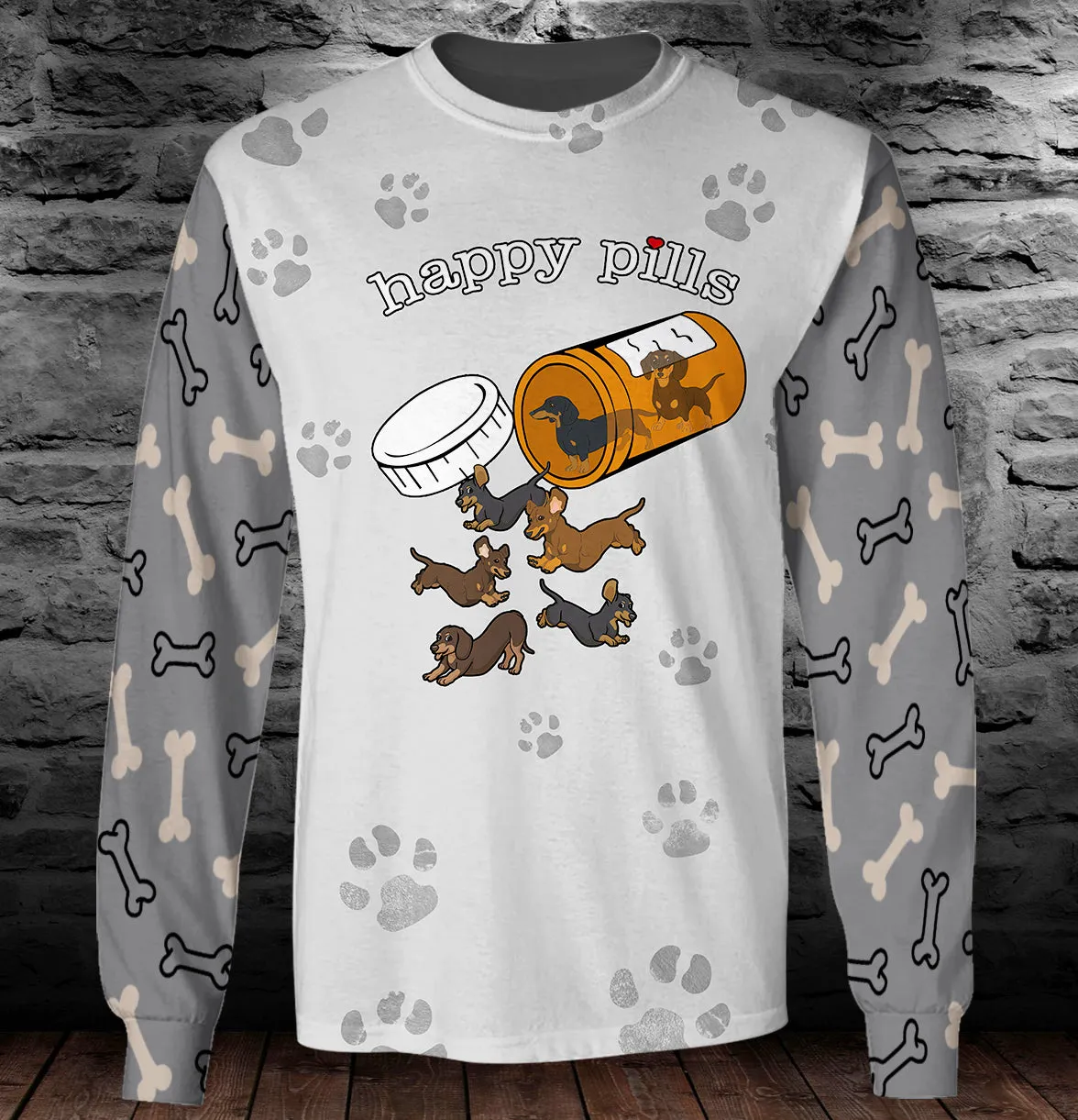 Dachshund Happy Pills 3D Full Print Shirts
