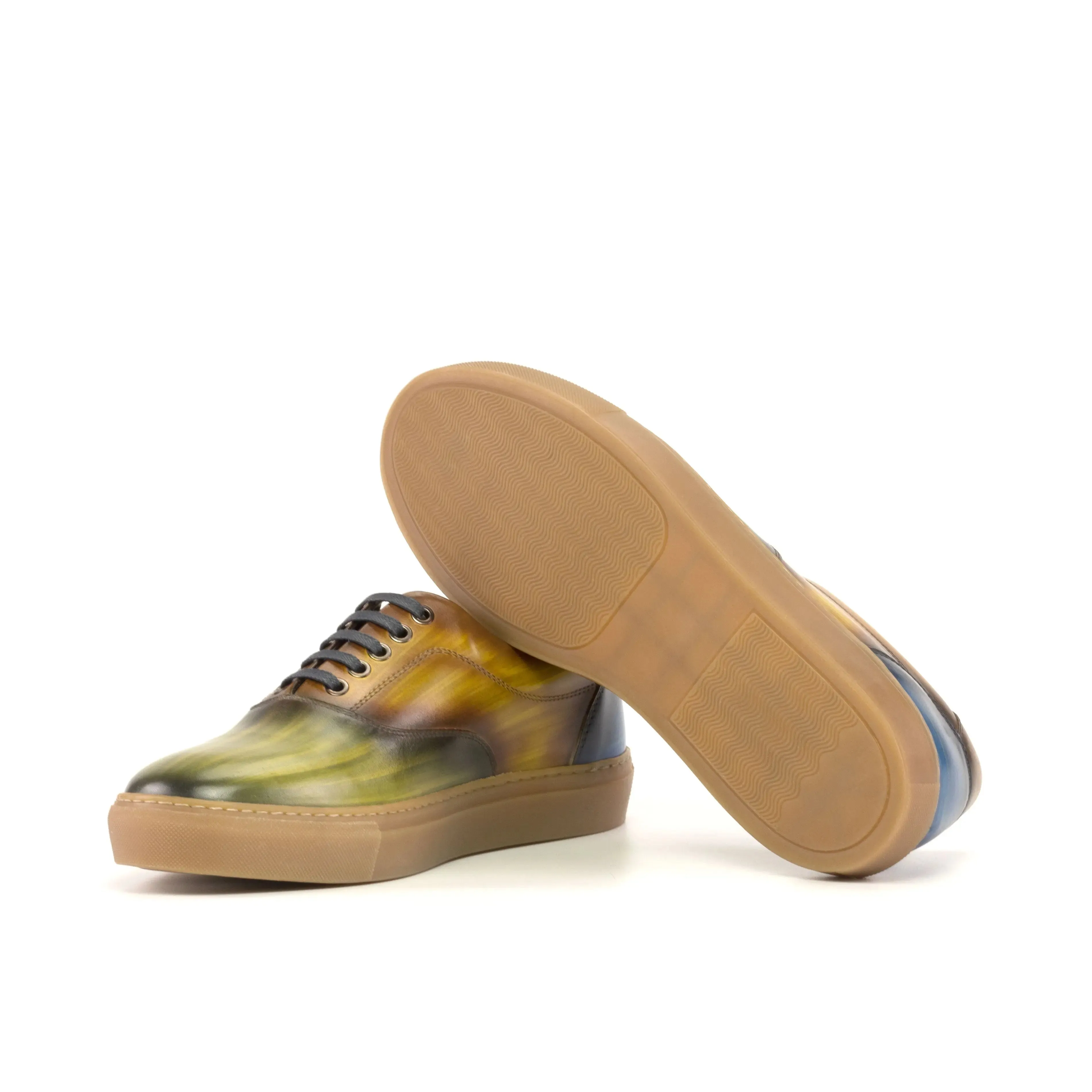 DapperFam Riccardo in Olive / Cognac / Navy Men's Hand-Painted Patina Top Sider