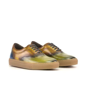 DapperFam Riccardo in Olive / Cognac / Navy Men's Hand-Painted Patina Top Sider