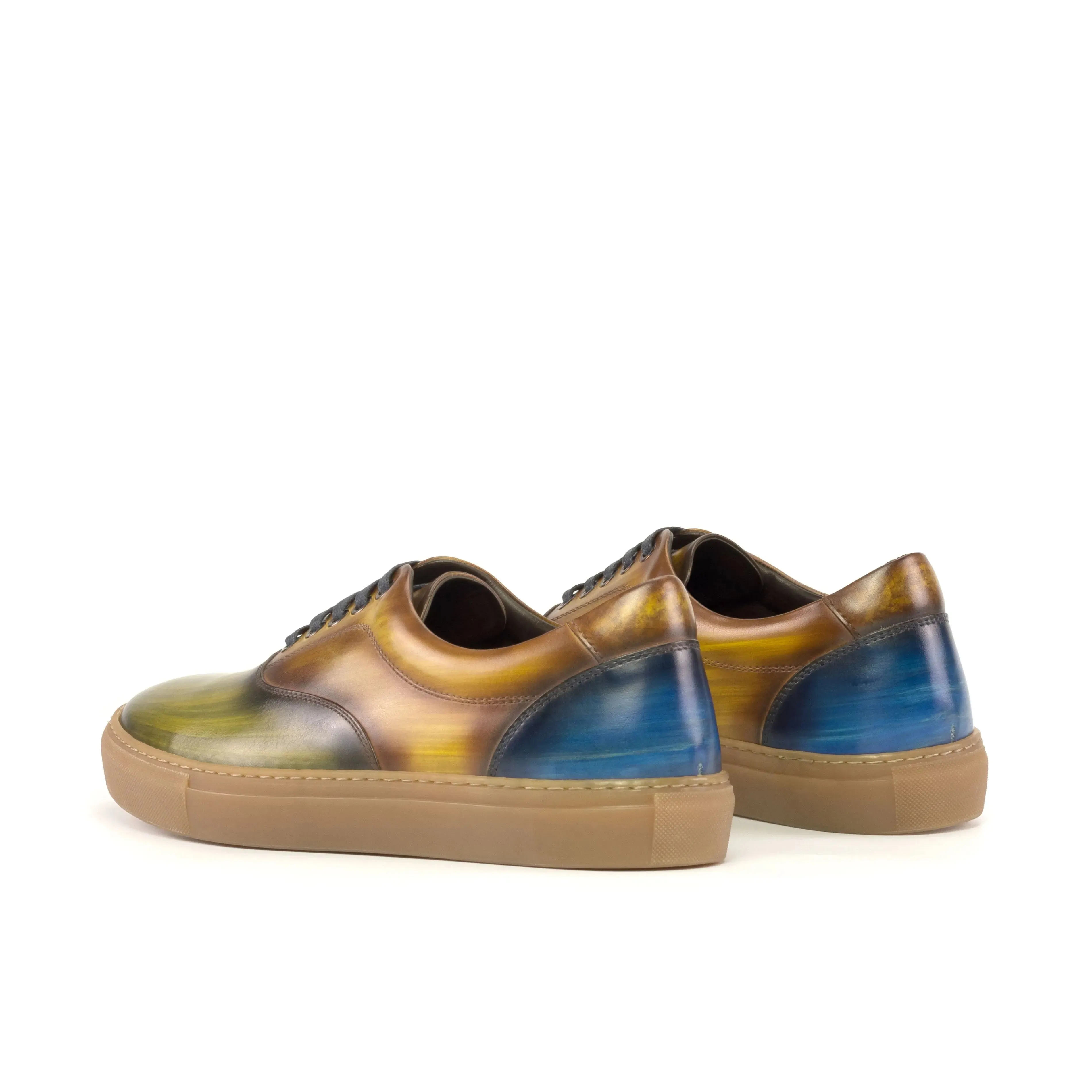 DapperFam Riccardo in Olive / Cognac / Navy Men's Hand-Painted Patina Top Sider