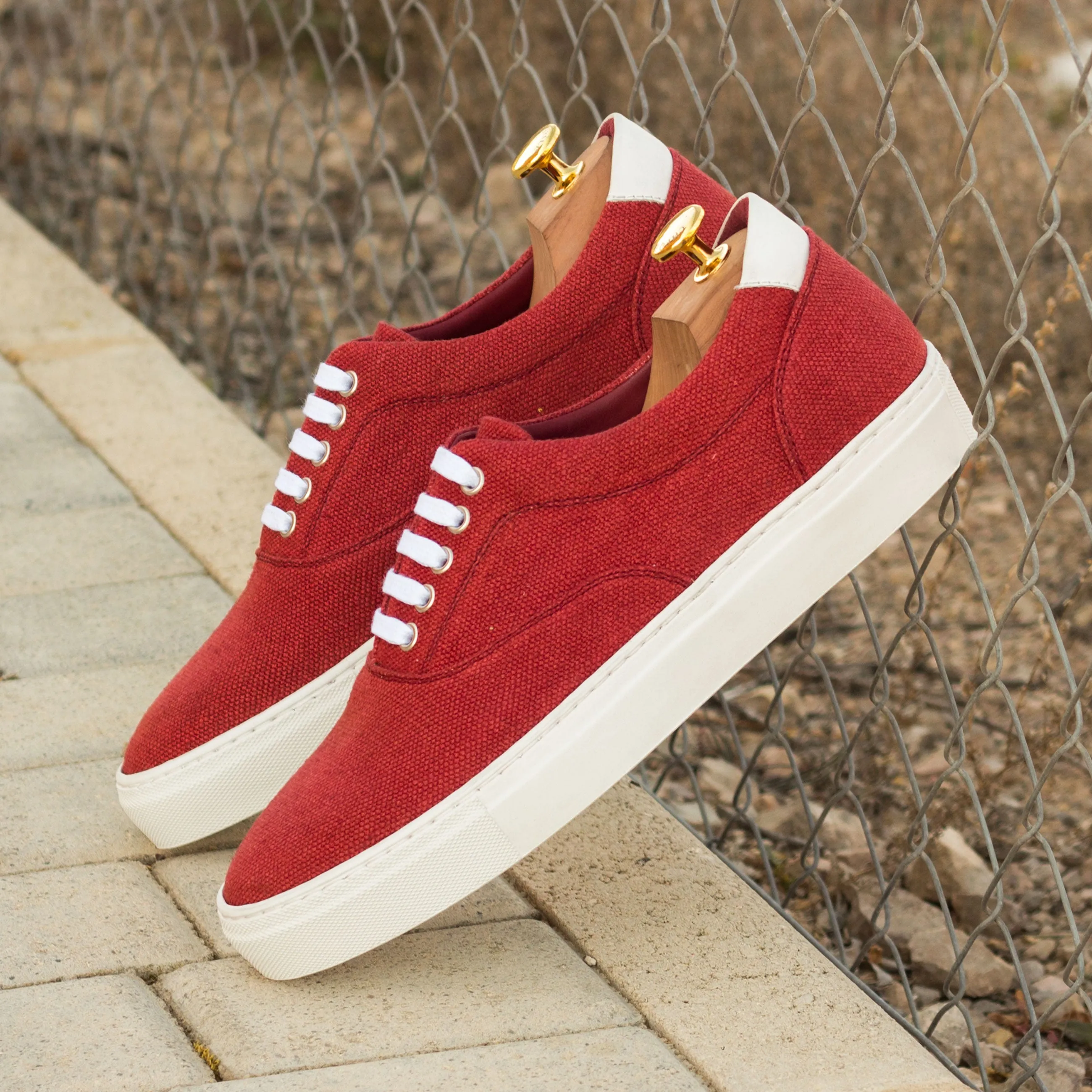 DapperFam Riccardo in Red Men's Linen Top Sider