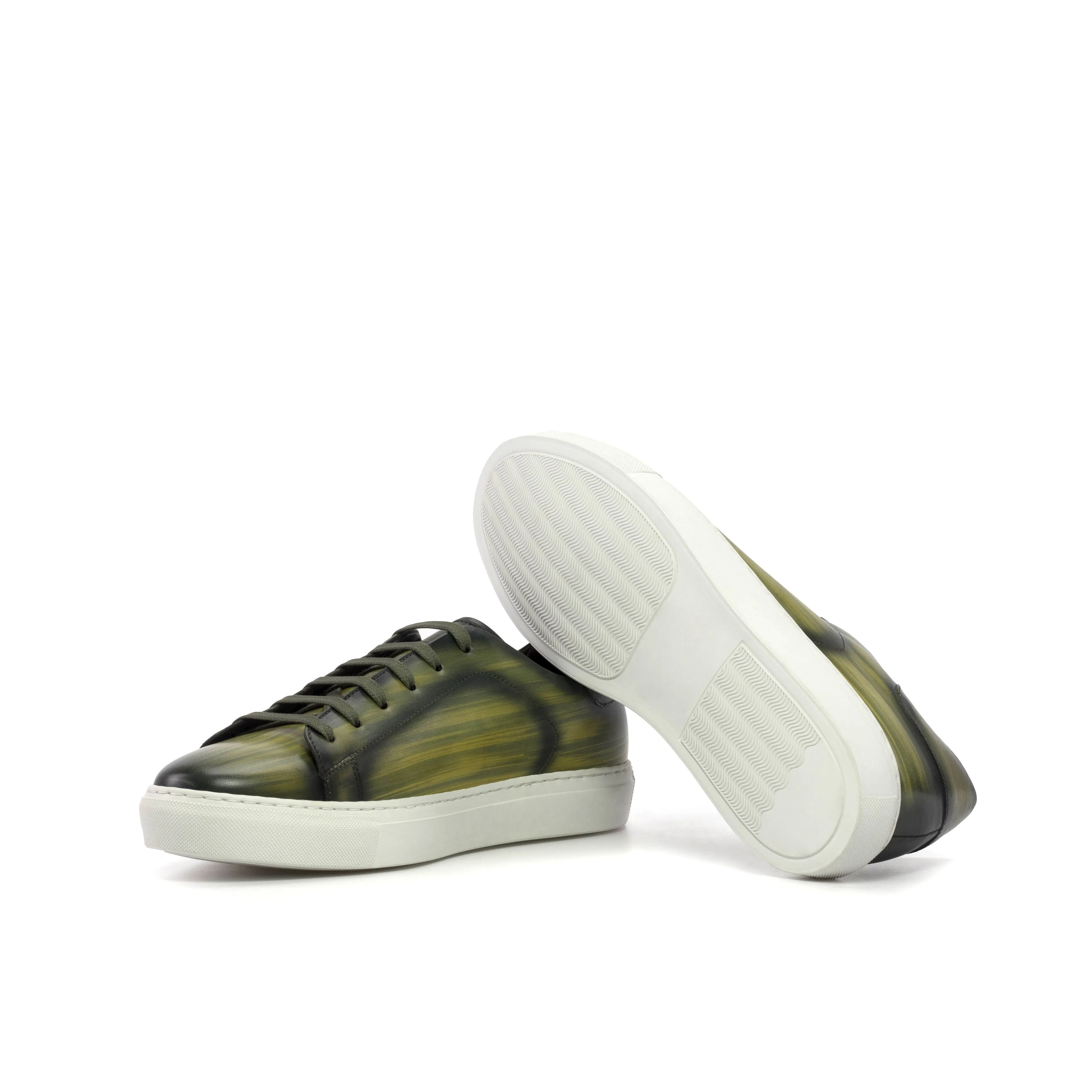 DapperFam Rivale in Khaki Men's Hand-Painted Patina Trainer