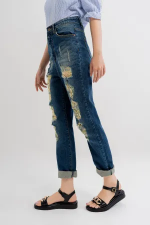 Deep Blue Ripped Jeans