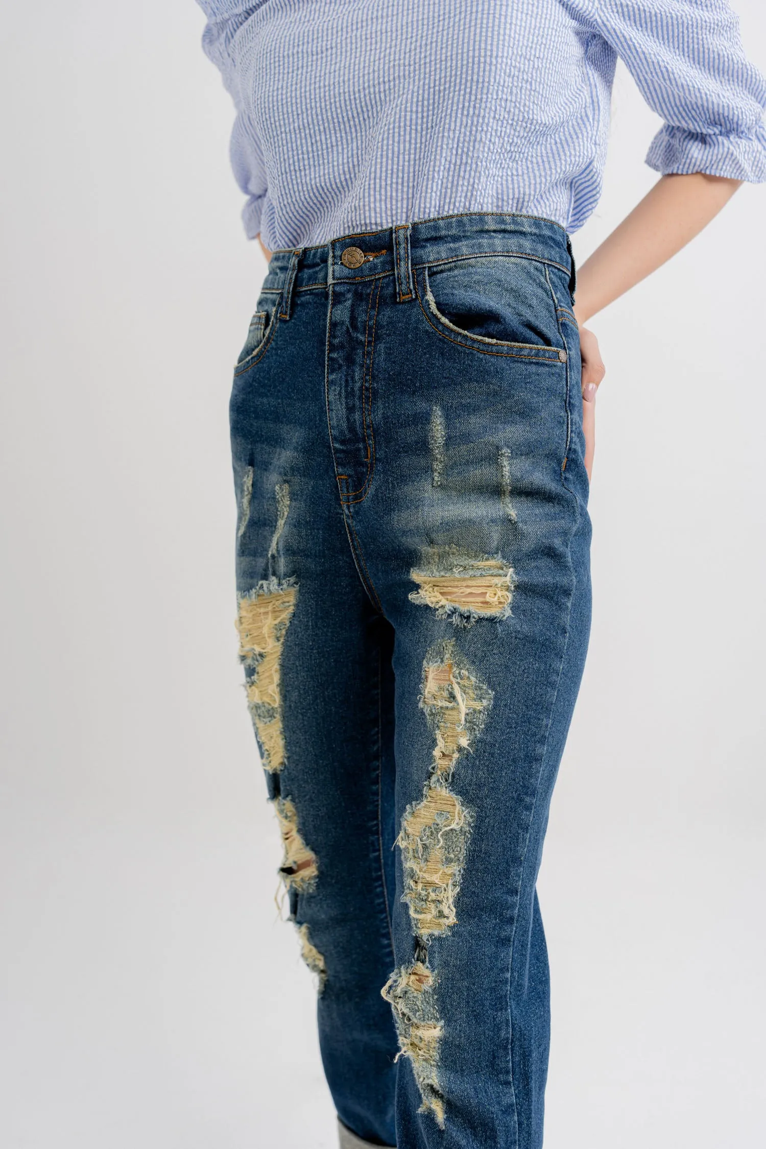 Deep Blue Ripped Jeans