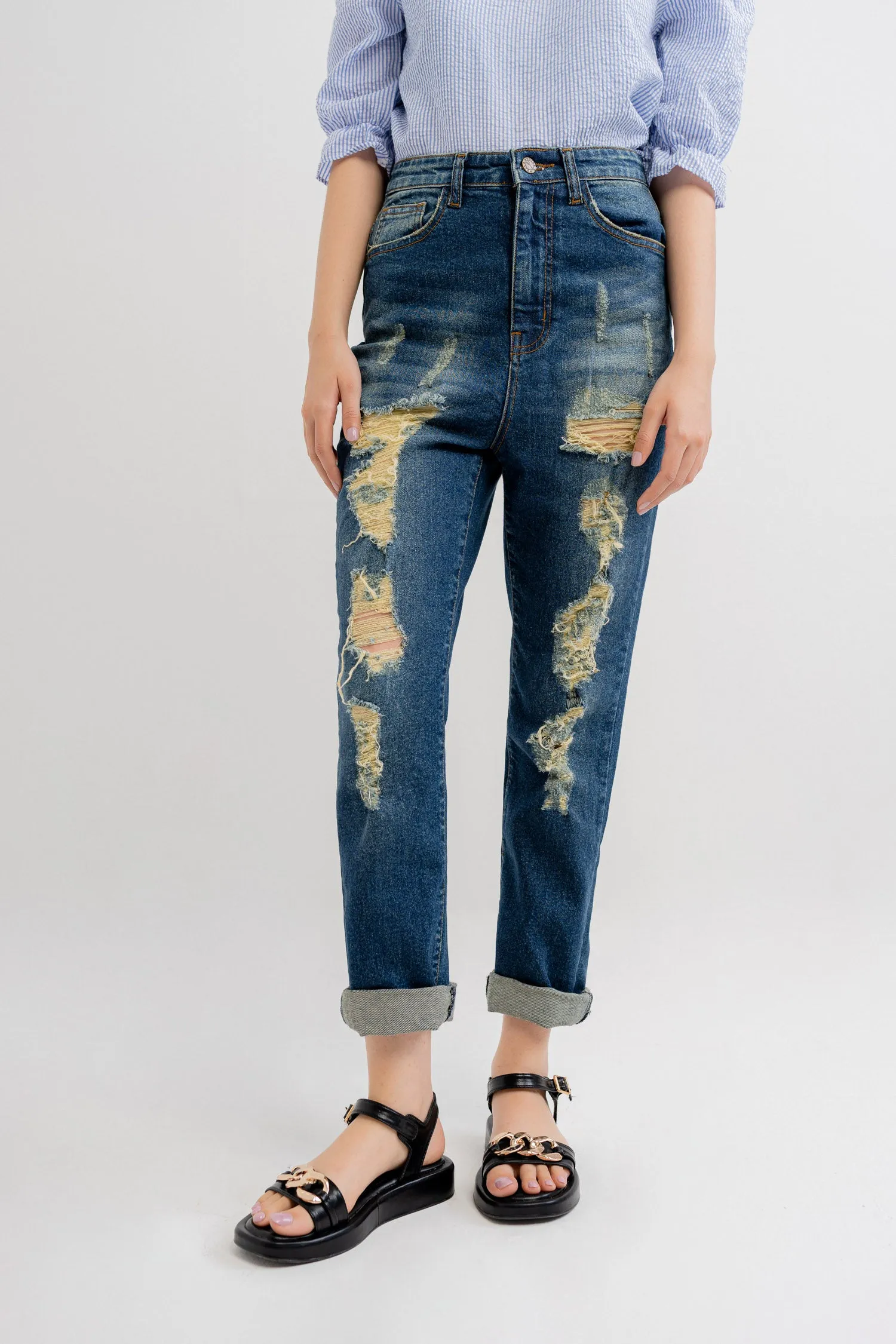 Deep Blue Ripped Jeans