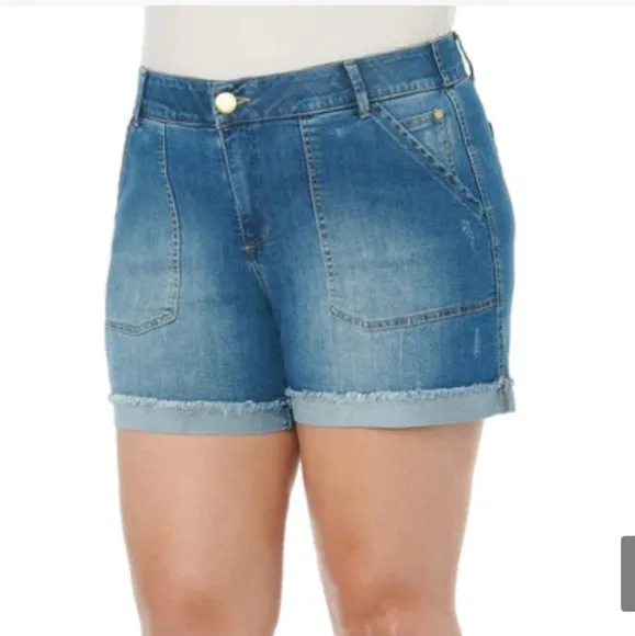 Democracy Ab&quot;solution High Rise Vintage Blue Denim Cuffed Shorts