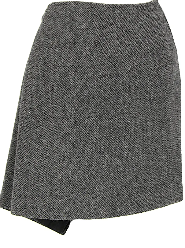 DKNY DKNY JEANS NY. Grey Herringbone Tweed Wrap Mini Skirt