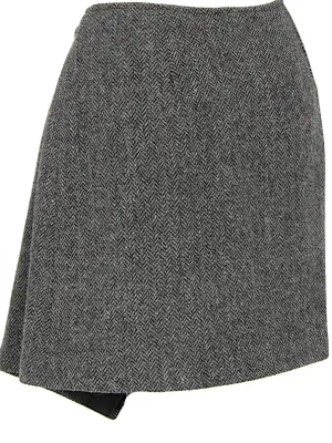 DKNY DKNY JEANS NY. Grey Herringbone Tweed Wrap Mini Skirt