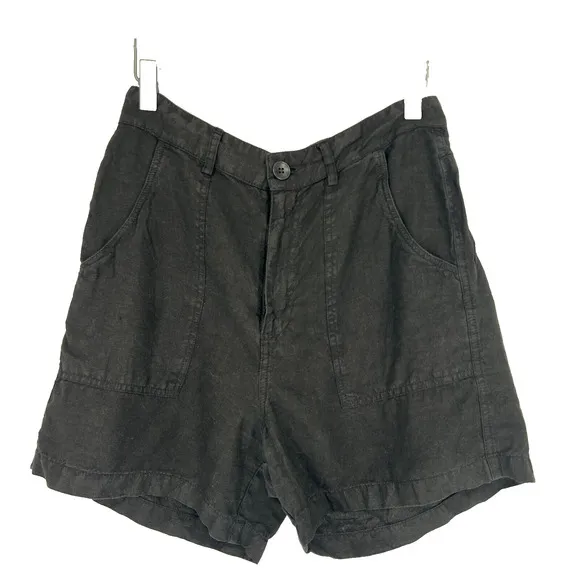 Enza Costa Shorts Womens 2 Black French Linen Classic Staple