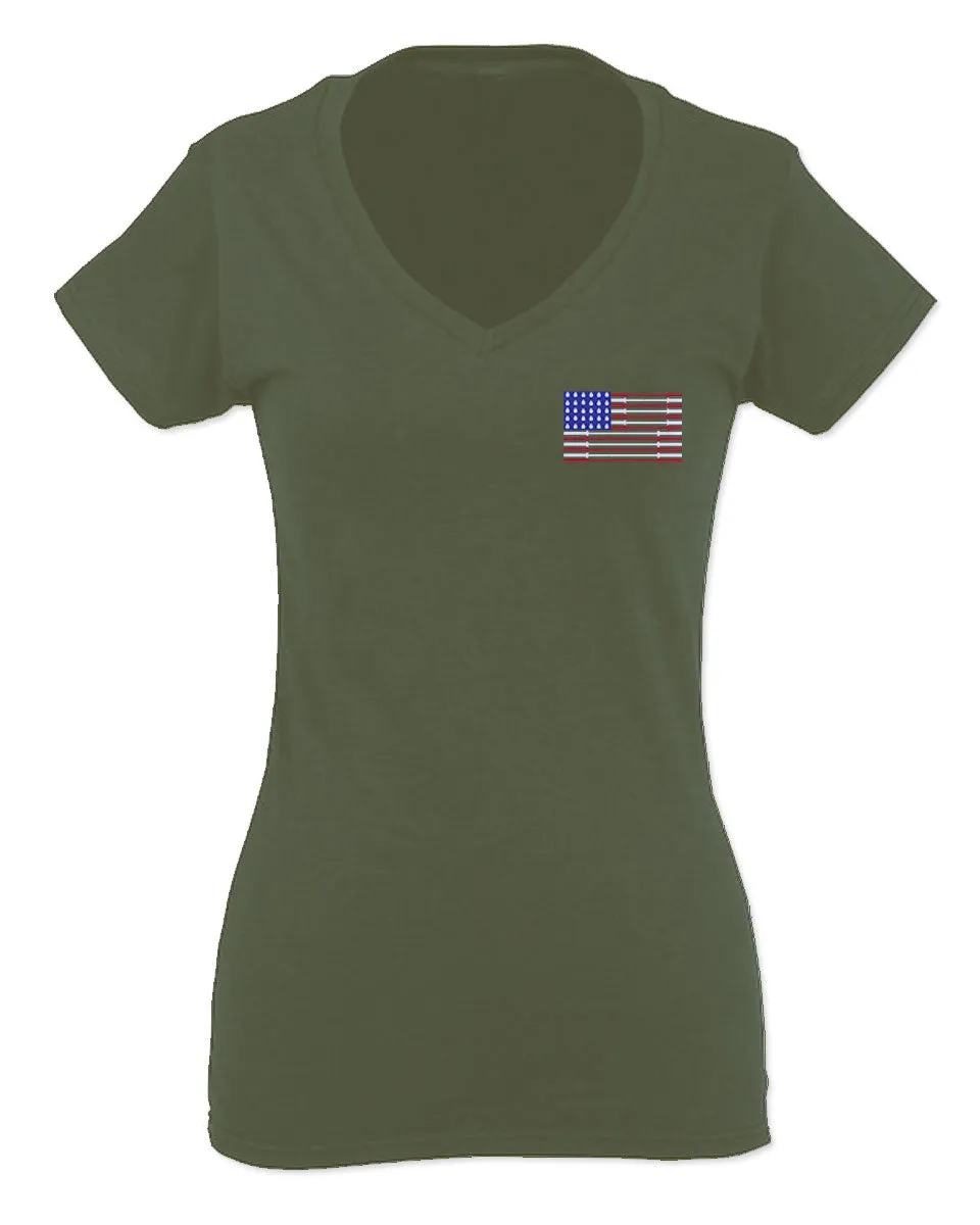 Fitness Bars America American Flags Gym Tough Workout For Women V neck fitted T Shirt