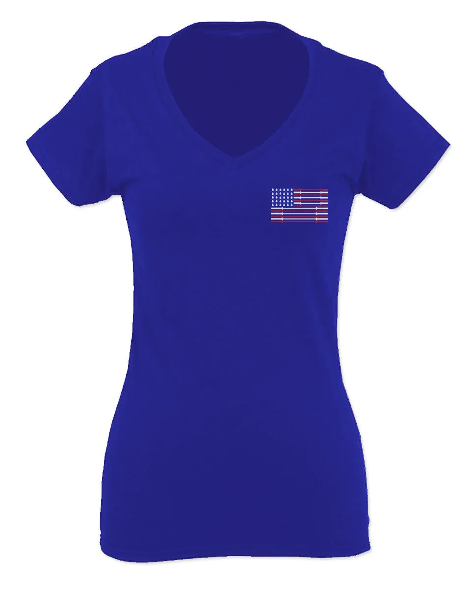 Fitness Bars America American Flags Gym Tough Workout For Women V neck fitted T Shirt