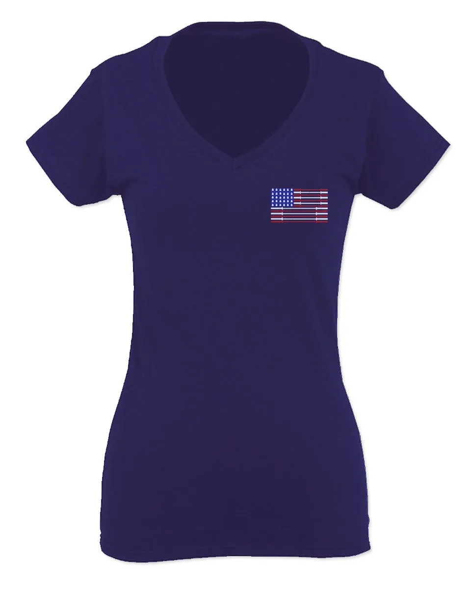 Fitness Bars America American Flags Gym Tough Workout For Women V neck fitted T Shirt