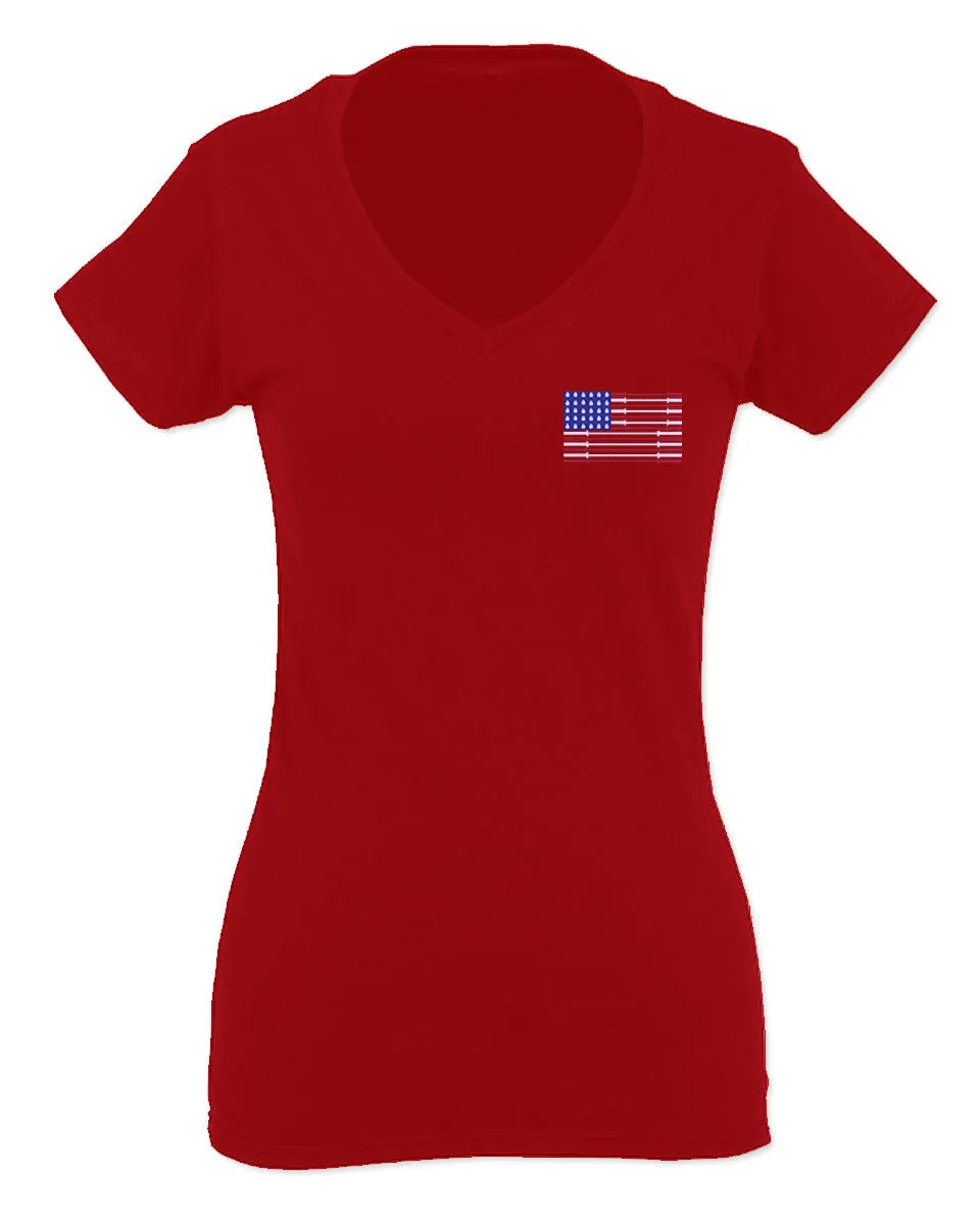 Fitness Bars America American Flags Gym Tough Workout For Women V neck fitted T Shirt