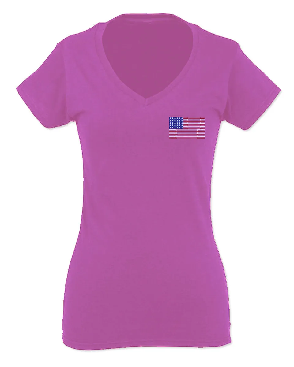 Fitness Bars America American Flags Gym Tough Workout For Women V neck fitted T Shirt