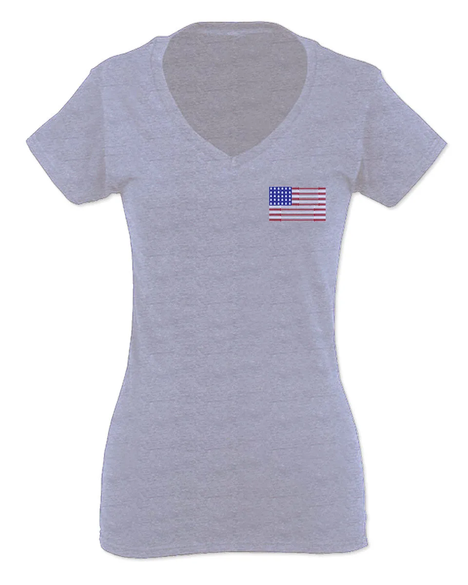 Fitness Bars America American Flags Gym Tough Workout For Women V neck fitted T Shirt