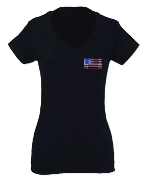 Fitness Bars America American Flags Gym Tough Workout For Women V neck fitted T Shirt