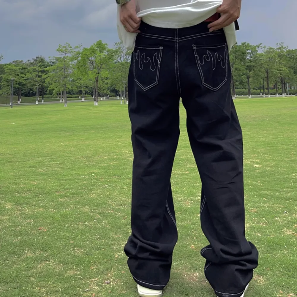 Flame Embroidery Jeans
